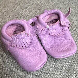 Freshly Picked Lavender Leather Baby Moccasins with Fringe